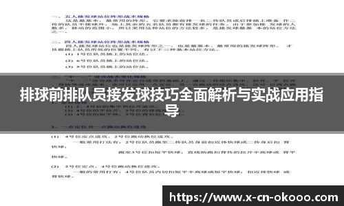 排球前排队员接发球技巧全面解析与实战应用指导